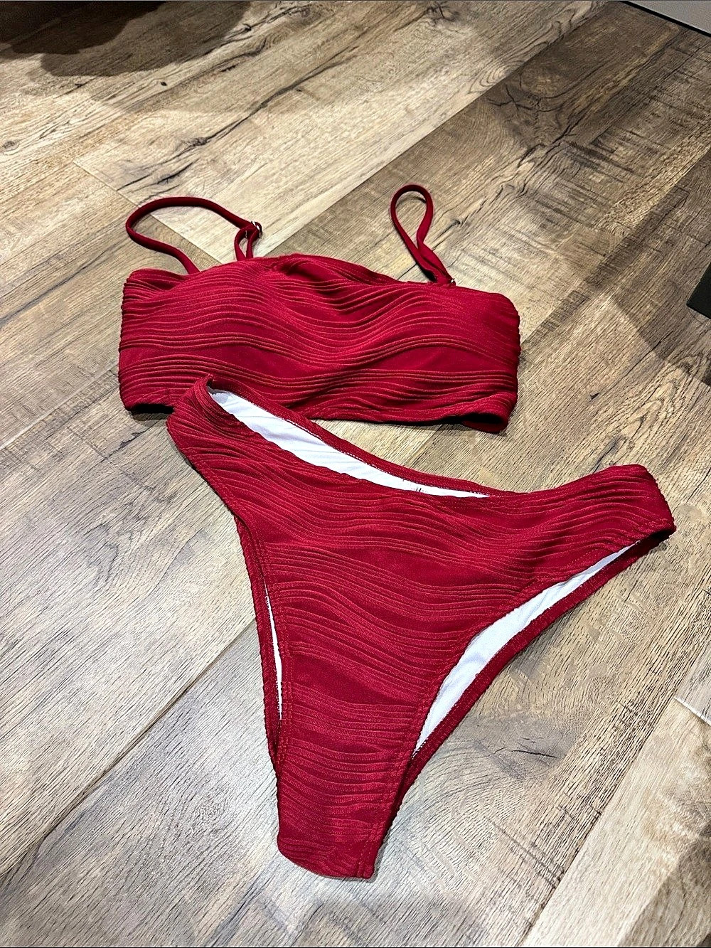 Zaful Textured Maroon Bikini Set